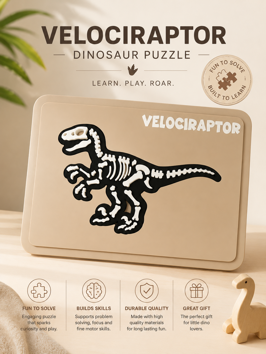 Kids Velociraptor Puzzle - 3D Printed